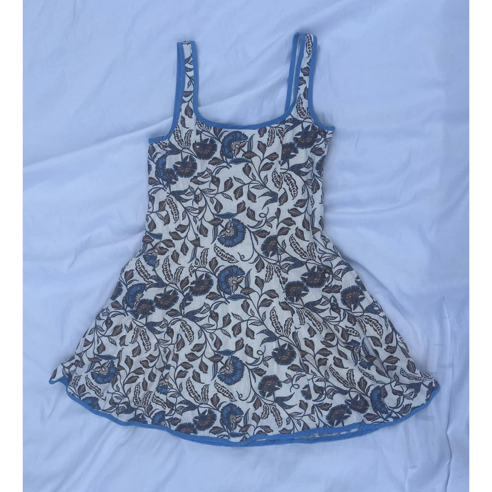 RACHEL ZOE Dress Women's Size 10 Brown & Blue Floral Sleeveless Linen Blend